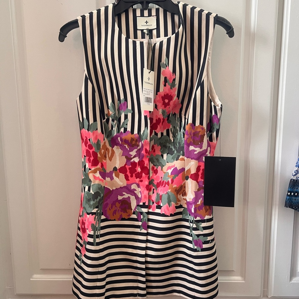 Tuckernuck Black and White Striped Floral Tunic